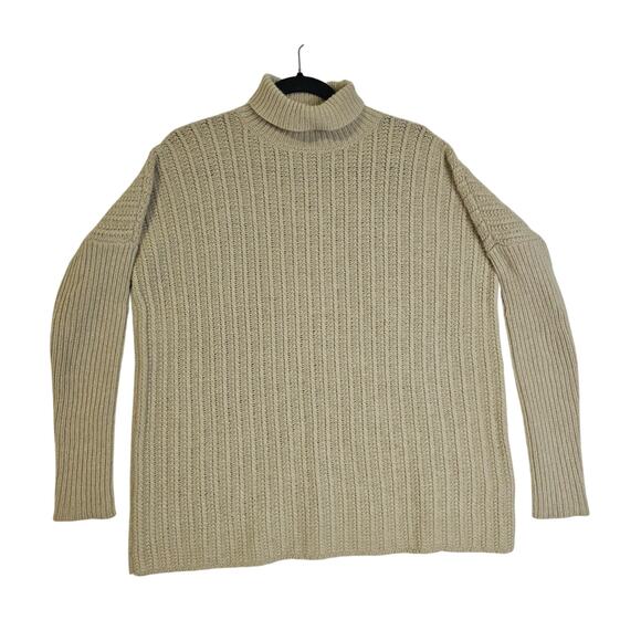 Garnet Hill Sm Ws Oatmeal Tan knit Lambwool Angora Blend turtleneck sweater Warm - Picture 1 of 12